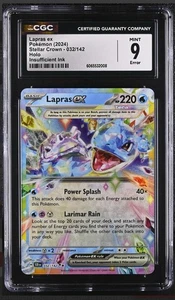 Tarjeta holográfica Pokémon Lapras EX 032/142 Stellar Crown CGC 9 error de tinta insuficiente - Imagen 1 de 2