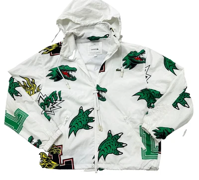 Chaqueta con Capucha Logo Lacoste Cremallera Unisex Enorme Patrón de Caimán Blanca Manga Larga L Foto 1 de 4