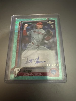 2025 Topps Chrome Seth Johnson Auto #RA-SJO RC Aqua Wave /199 Phillies - Image 1 of 2