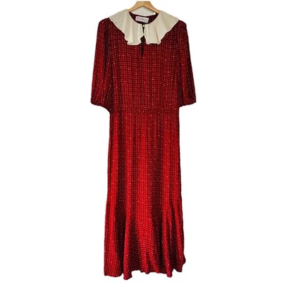 Vintage 80s Jane Schaffhausen for Belle France Red Collared Midi Dress - Image 1 of 4