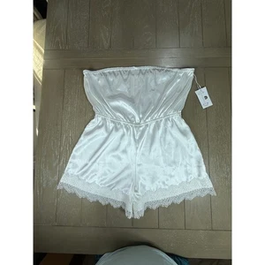 Trägerloser Strampler Madeline Fig weiß Satin Spitzenbesatz L XL - Bild 1 von 13