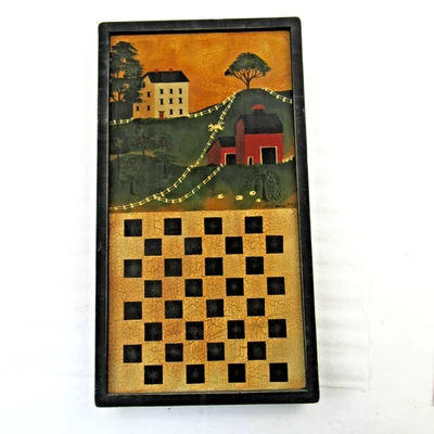Ridge Hollow Folk Art Game Board Artist signed Hand painted Barb Wagaman checker - Image 1 of 4