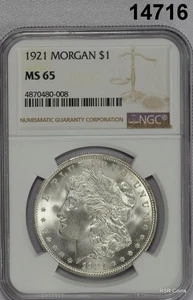 1921 MORGAN SILBER DOLLAR STRAHLEND WEISS FAST JUWEL! NGC CERTIFIED MS65 #14716 - Bild 1 von 3