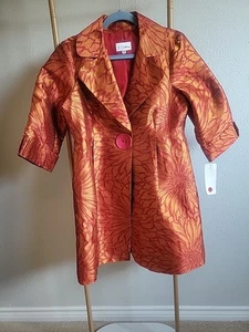 NUEVO CON ETIQUETAS 3 Hermanas Chaqueta Abrigo Naranja Y Rojo Brocado Talla Mediana Para Mujer - Imagen 1 de 15