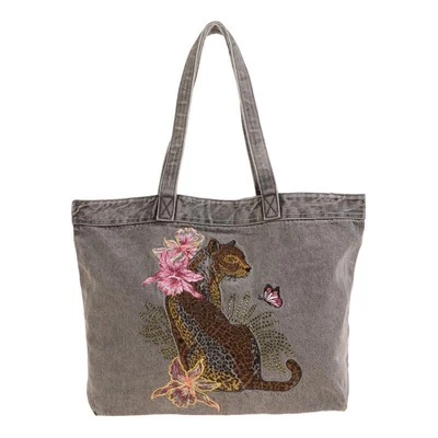 #DG2 by Diane Gilman Embroidered Leopard Denim Tote Bag - Gray Denim - Image 1 of 4