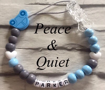 PEACE & QUIET Personalisierter Schnullerclip💙Holz💙Schnullerkette💙blau💙grau💙Junge💙Auto💙 #PWP