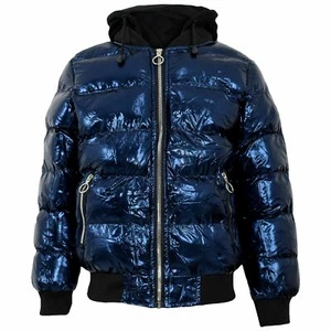 Kids Girls Boys Glossy-Shell Padded Jacket Detachable Textile Hooded Puffer Coat - Picture 1 of 8