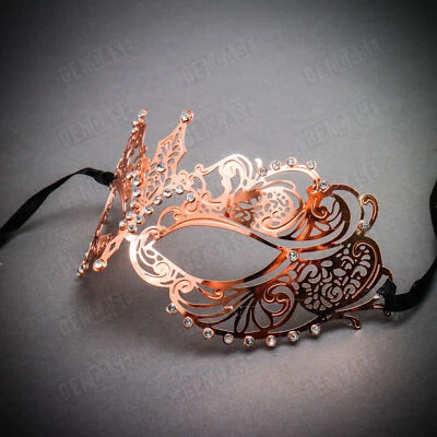 Charming Princess Venetian Masquerade w/ Rhinestones Rose Gold Women Eye Mask - Image 1 of 4
