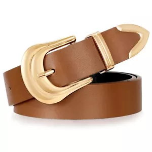 Women's Leather Belt Plus Size Ladies Western Belt Silver Gold Buckle Brown W... - Picture 1 of 5