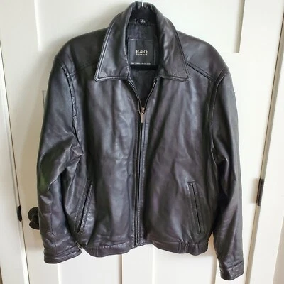 Reilly Olmes Mens Large Black Buttery Soft Leather Bomber Jacket Moto Biker R&O* - Image 1 of 4