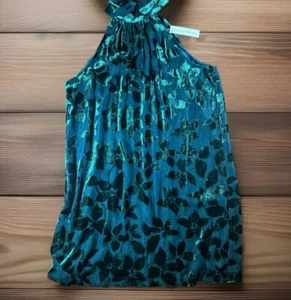 TRINA TURK Dress Womens X-Large Green Wish Velvet Burnout Mock Neck Halter Mini - Picture 1 of 12