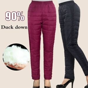 Women's Puffer Trousers Pants Duck Down Padded Quilted Outdoor Winter Warm Pants