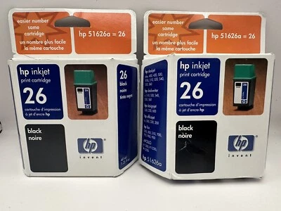 Two HP Inkjet 26 Black Print Ink Cartridges New Unopened Boxes Exp. 8/2003 - Image 1 of 4