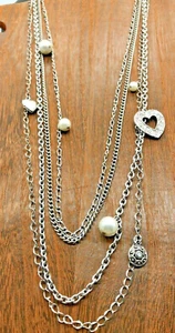 Bella collana ciondolo catena tono argento eo perle finte piccolo cuore medaglione 22" - Foto 1 di 10