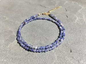 Natural Blue Sodalite 2-3MM Faceted Round Tiny Gemstone Beads Women Necklace 18" - Picture 1 of 8