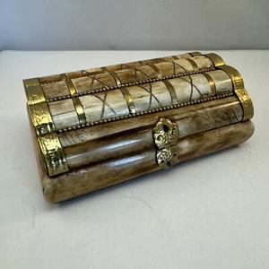 Vintage Camel Bone Brass Embossed Accents Trinket/Jewelry Box with Hinged Latch - Picture 1 of 14