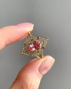 2.75Ct Pear Cut Natural Ruby Pink Sapphire Diamond Ring 14K Yellow Gold Size 6.5 - Picture 1 of 6