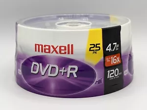 Maxell DVD+R 25 Pack Discs 4.7GB 16x Spindle Silver Blank DVD Recordable NEW NIB - Picture 1 of 3
