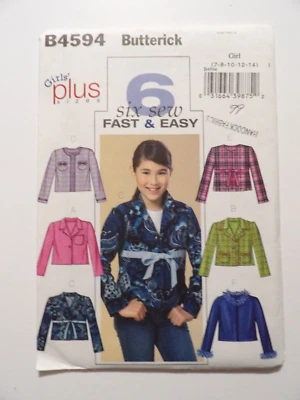 Girl's Jacket 6 Styles Top Sizes 7 8 10 12 14 Butterick 4594 Pattern Uncut - Image 1 of 3