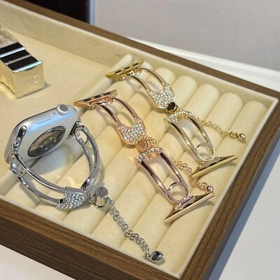 Elegante pulsera elegante con correa de metal y joyería de diamantes para 38/40/41/42/44/45/46/49 mm Foto 1 de 4