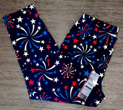 Legging Capri Júnior Sem Fronteiras Azul Patriótica Fogos de Artifício Estampa Estrelas Nova Com Etiqueta - Imagem 1 de 4