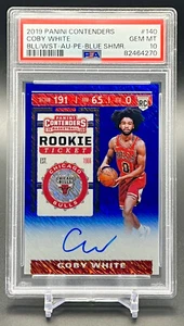 Boleto de novato Coby White Contenders 2019 automático Blue Shimmer/20 PSA 10 RC #140 - Imagen 1 de 2