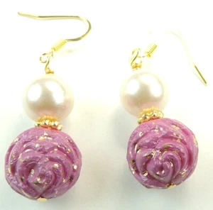 Rot geätzte tschechische Ohrhänger & Kunstperlen schick handgefertigter Schmuck - Bild 1 von 1