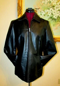 SHARP MADISON & MAX SZ S BLACK ZIP FRONT LEATHER JACKET W 2 POCKETS LINED EUC - Picture 1 of 8