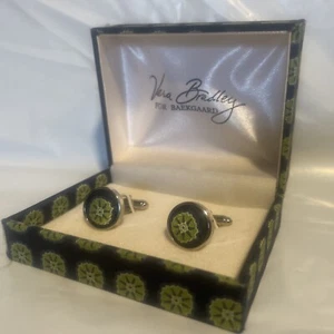 Vera Bradley Blue Green Starburst Pattern Cufflinks NEW In Box - Picture 1 of 6