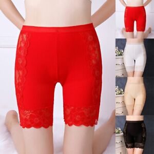 Lace Safety Shorts for Women High Waist Stretch Briefs (Skin color/White)