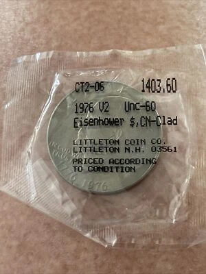 1776-1976 V-2 EISENHOWER DOLLAR UNCIRCULATED-60 SEALED COIN LITTLETON COIN (KC) - Image 1 of 2