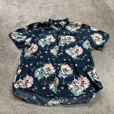 Old Navy Hawaiian Shirt Mens XXL Blue Floral Short Sleeve Button Down Cotton Top - Image 1 of 4