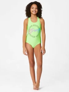 NWT Justice Girls Strong One-piece Swimsuit Swimwear Size 10 12 14 18 Lime Green - Picture 1 of 1