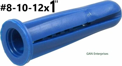 Anclajes de plástico cónicos #10-#12 x 1" azul 1/4", con o sin tornillos #10 x 1" Foto 1 de 4