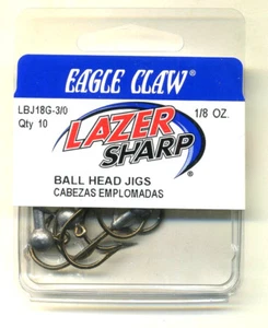 NEU Eagle Claw 10 PAK LAZER SCHARFER KUGELKOPF JIGS HAKEN 1/8 OZ LBJ18G ANGELN #524 - Bild 1 von 1