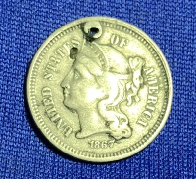 1867 United States Nickel Three-Cent Piece Good to Very Good Condition - Image 1 of 4