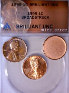 1999 ERROR ANACS Broad Struck + 1964 Clip + Blank Lincoln Cent BU 3 Coin LOT NR - Picture 1 of 5
