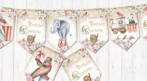 Personalised Animal Circus Carnival Greatest Show Party Bunting/Banner & Ribbon - Picture 1 of 4