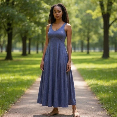 NWT Halara Womens Large Indigo Blue U Neck Athleisure Sleeveless Slit Maxi Dress - Image 1 of 4