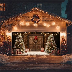Christmas Garage Door Banner 13x6ft Wooden Wall Style Holiday Decoration with... - Bild 1 von 7
