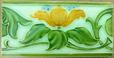 Azulejos Inglaterra 6x3 pulgadas de colección raros mayólica antigua Art Deco verde y naranja Foto 1 de 3