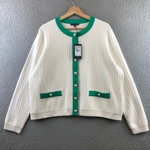 New Adrianna Papell Womens Sweater Size XL Ribbed green Accent Pearl NWT - Picture 1 of 10