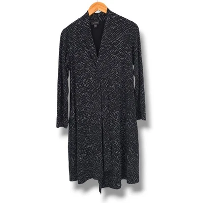 J. Jill Wearever Black White Polka Dot Long Sleeve Faux Wrap Dress Petite Small - Image 1 of 4