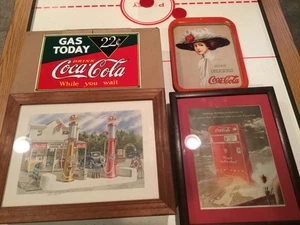 Lot of 4 COCA COLA, Advertisement framed, Picture Gas station Gas Today & Tray - Picture 1 of 10