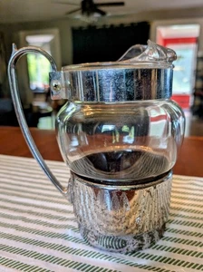 Vintage MCM Hellerware Glass & Chrome Water Pitcher Barware. Rusted - Picture 1 of 8