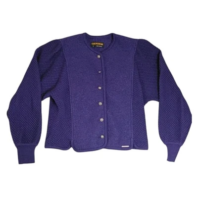 Cárdigan suéter 100 % lana Geiger de colección para mujer 38 púrpura con botones Cottagecore Foto 1 de 4