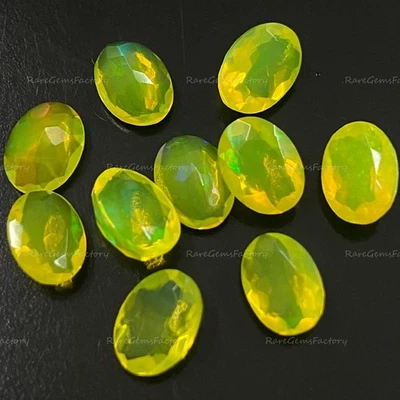 Cristales curativos piedras preciosas facetadas ovaladas de ópalo etíope amarillo natural Foto 1 de 4