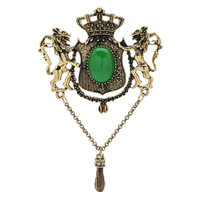 Vintage Lion Crown Tassel Brooch Zodiac Leo Pin Gold Animal Summer Jewelry Gift - Image 1 of 4