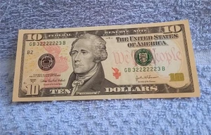 2004A $10.00 Federal Reserve "TRUE SUPER(GB32222223B)2-DIGIT RADAR~Gemcu &EPQ.!! - Picture 1 of 1