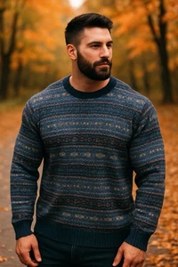 Suéter tejido LL Bean Fair Isle para hombre XL alto azul marino multicolor nórdico cuello redondo - Imagen 1 de 8